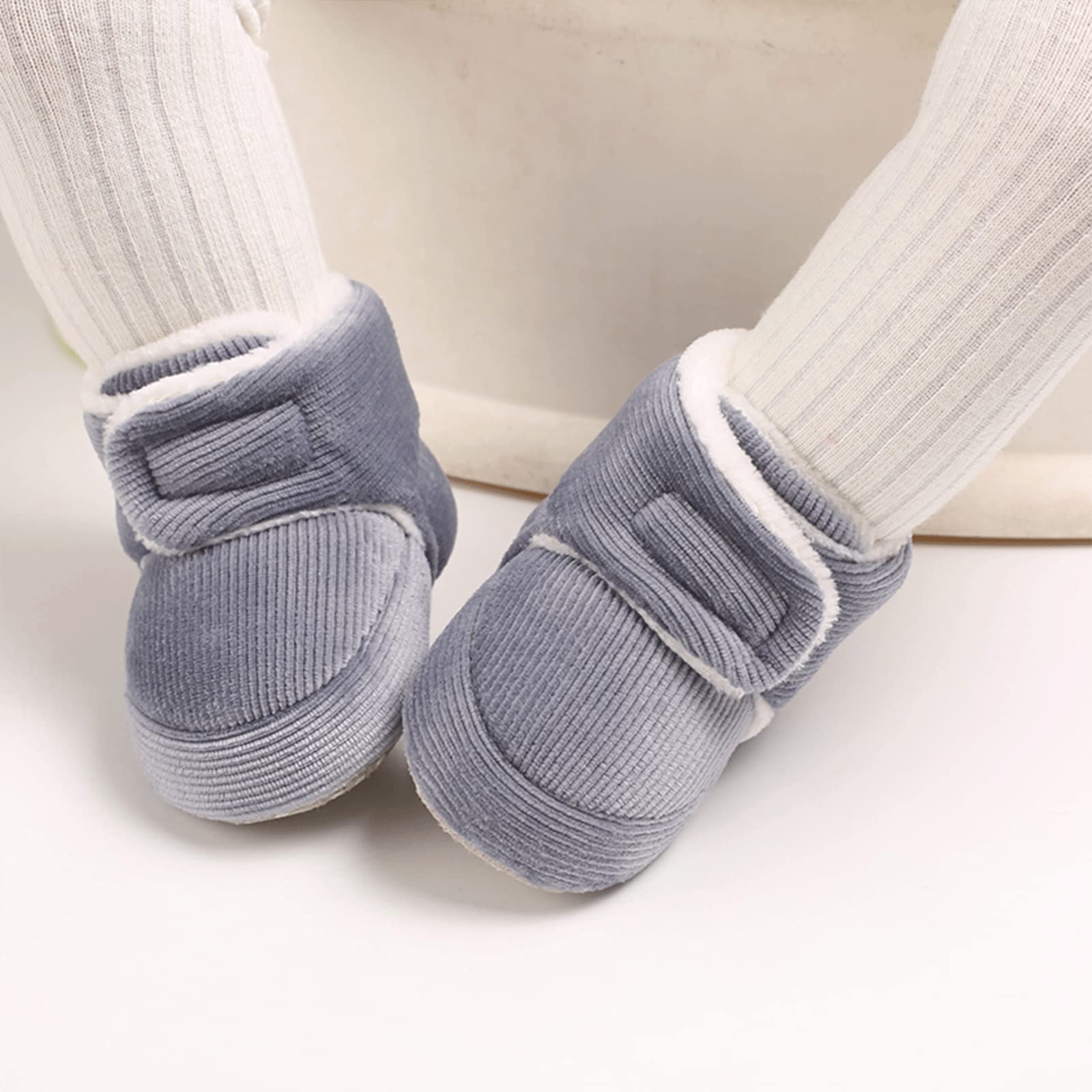 Baby Winter Warm Fleece Bootie, Newborn Non-Slip Soft Sole Winter Shoes Sock Shoes Cute Adjustable Crawling Shoes Prewalker Boots for Girls Boys Toddler 0-18 Months - 4