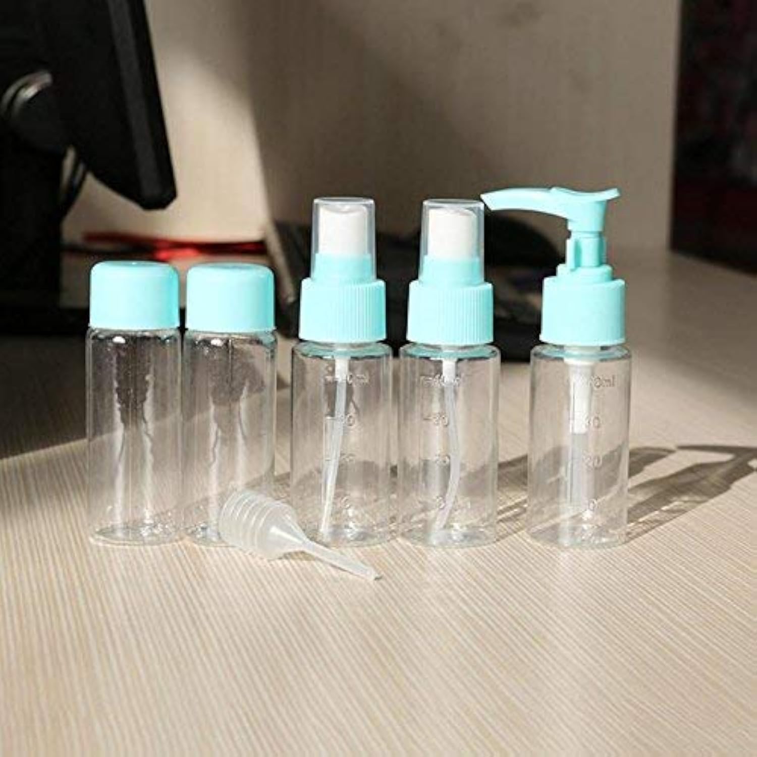 xpandio 6 pcs travel bottles set,travel bottles & containers,refillable small mini empty plastic pump/spray/squeeze bottles for cosmetic and travel toiletries with storage bag (multicolor)