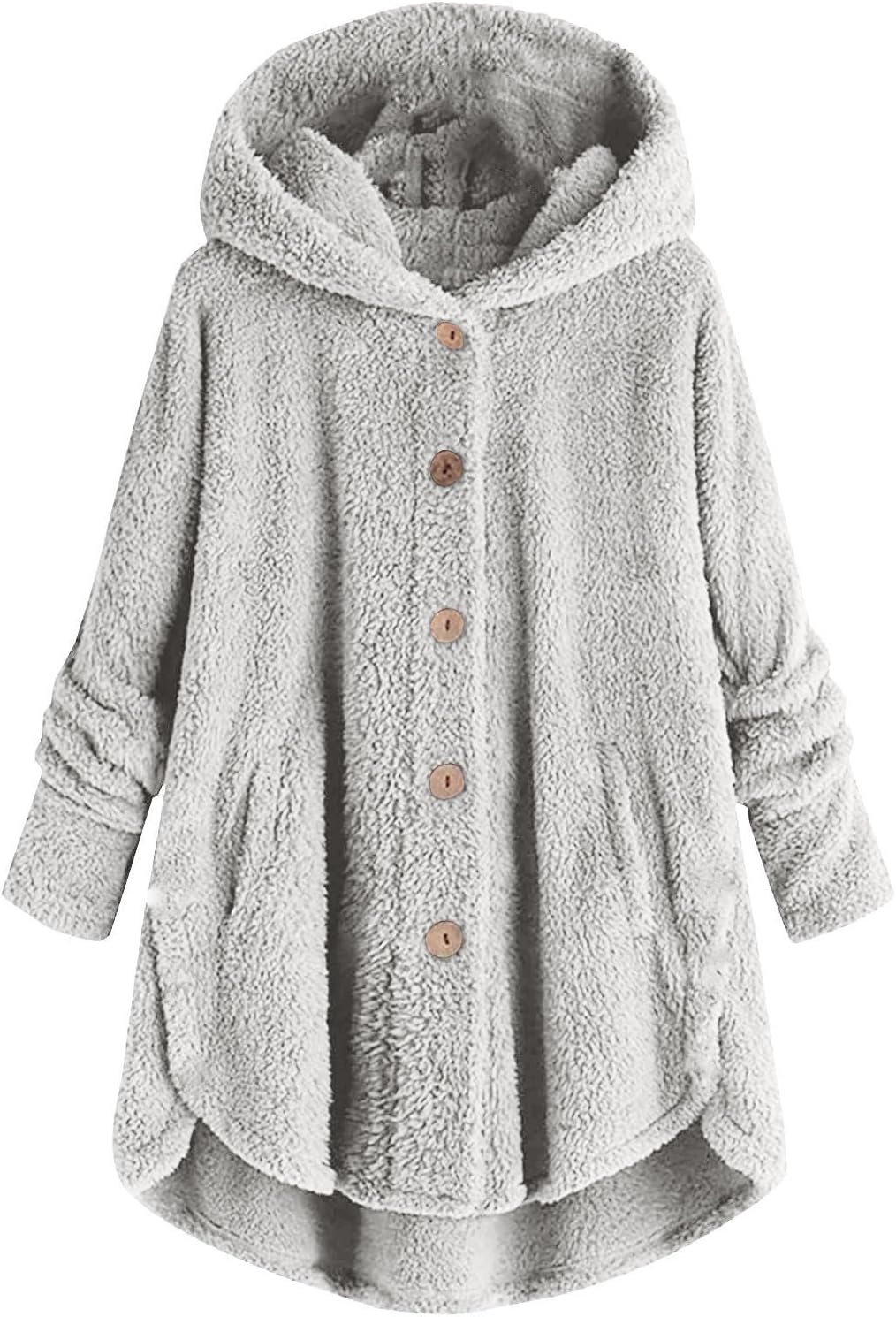 GenericTeddy Bear Fleece Hoodies for Women UK Plus Size Fuzzy Lightweight Fluffy Jackets Plush Thicken Long Sleeve Button Coats Ladies Winter Soft Thermal Outerwears