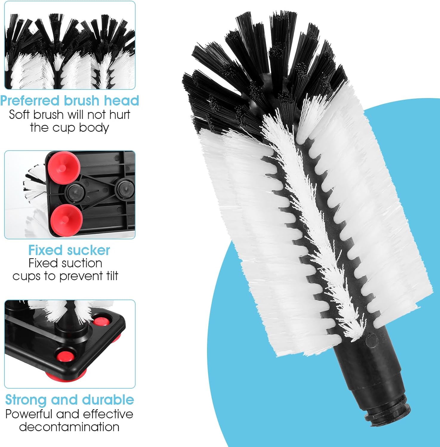 2 Pack Water Bottle Cleaner Brush with Suction Base 3 Bristle Bar Glass Washer for Sink Cup Washer Brush for Beer Cup Wine Glass Coffee Mug 7.28 x 3.74 x 7.48 Inches
