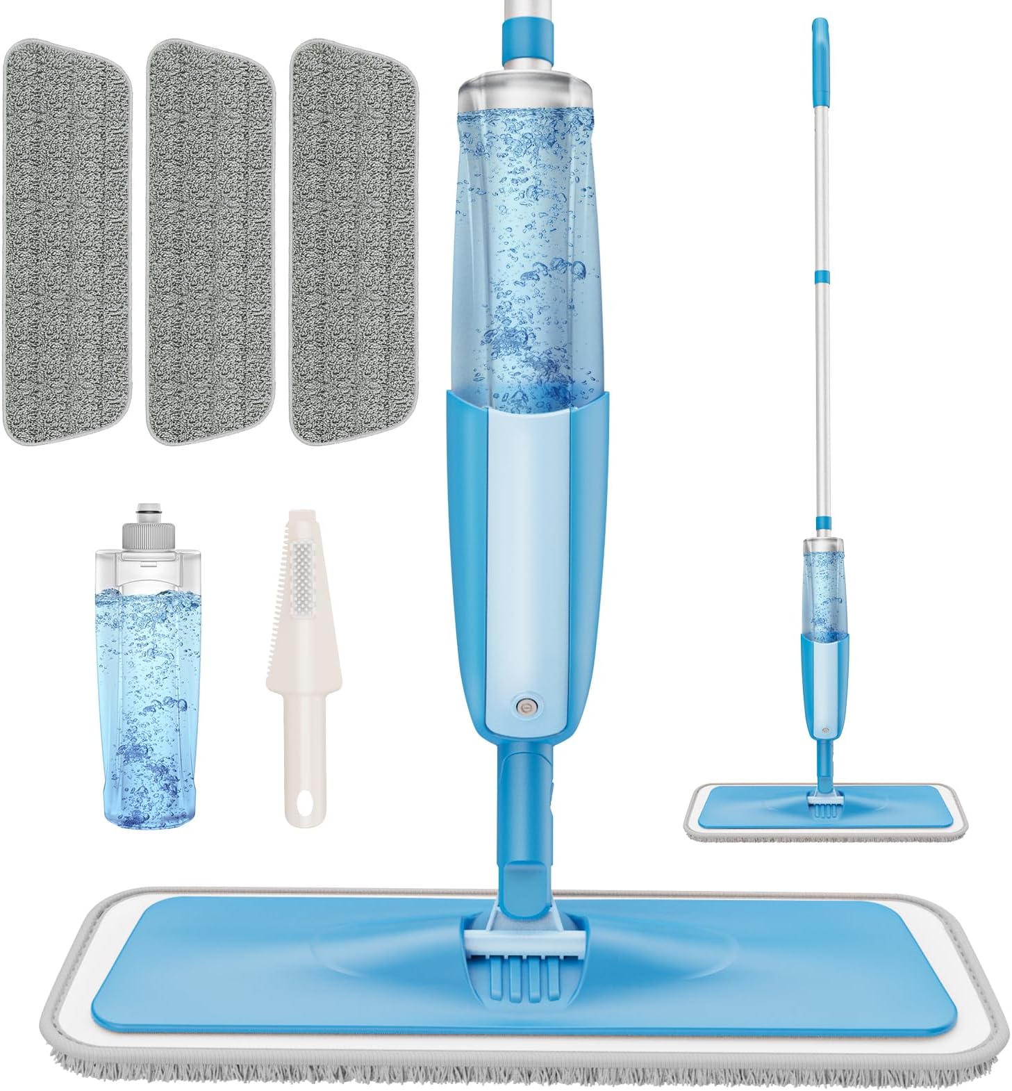 Microfibre Spray Mop with 3 Reusable Pads and Refillable Bottle, 360 Degree Spin Mop for Hardwood, Marble, Tile, Laminate, or Ceramic Floors - Cyan Blue