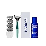 Harry\'s Original Shaving Kit for Men - Razor Handle, 5 Razor Blade Refills, Foaming Shave Gel, and Travel Blade Cover - German Engineered - Sage