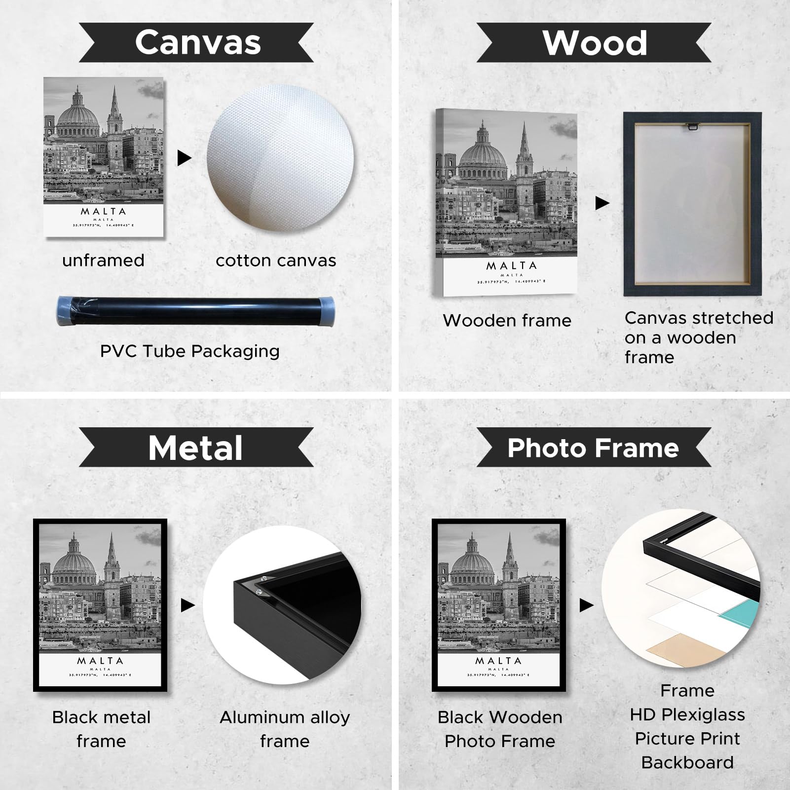 Amazon.co.jp: マルタ旅行プリント、地中海 ポスター、マルタ白黒写真プリント、コーディネートホームデコレーション、都市ランドマークプリントウォールアートピクチャー、地中海の風景ポスター、フレーム入りウォールアートキャンバス絵画、マルタの街並みのポスター  ...