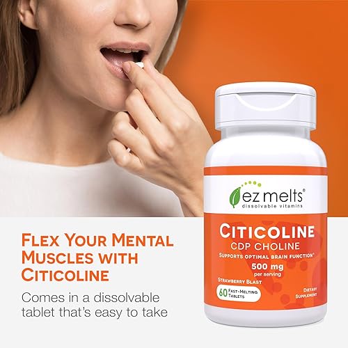 Miniatura 3 de EZ Melts Citicoline for Brain Support 250 mg Sublingual Vitamins Vegan Zero Sugar Natural Strawberry Flavor 60 Fast Dissolve Tablets
