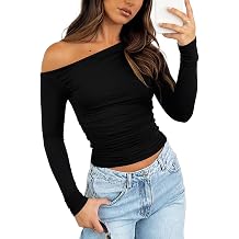 Navneet Women Off The Shoulder Tops Cinched Waist Going Out Tops Sexy Long Sleeve Bardot Top Y2K Clubbing Night Outfits
