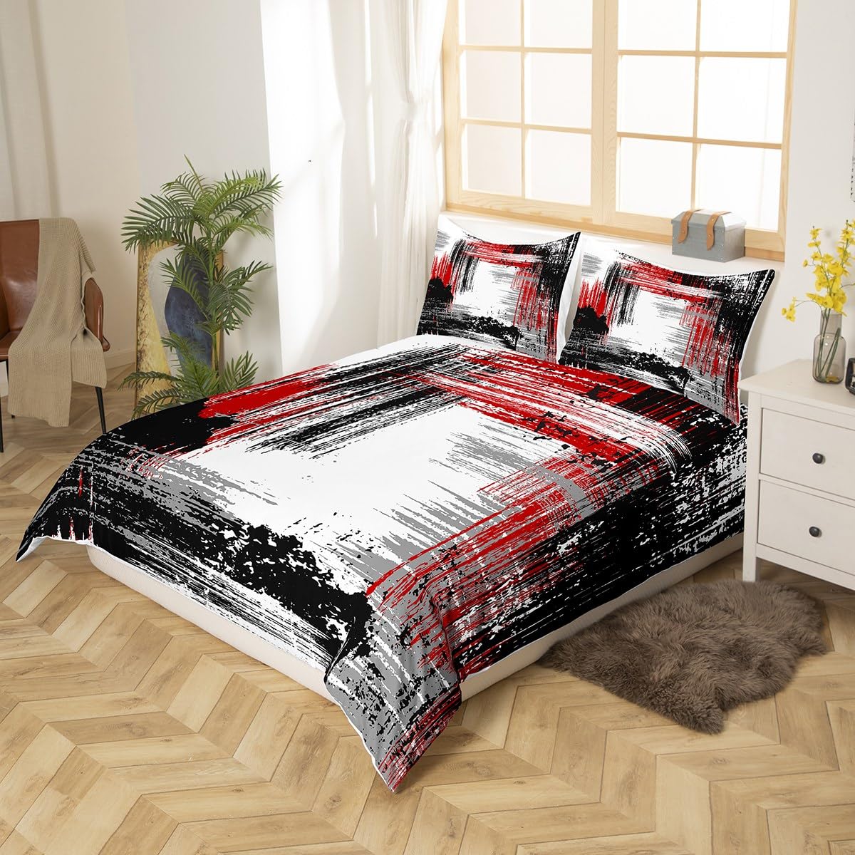 Set di biancheria da letto per letto king size, motivo astratto, stile grunge, in morbido poliestere, con 2 federe, stile grunge