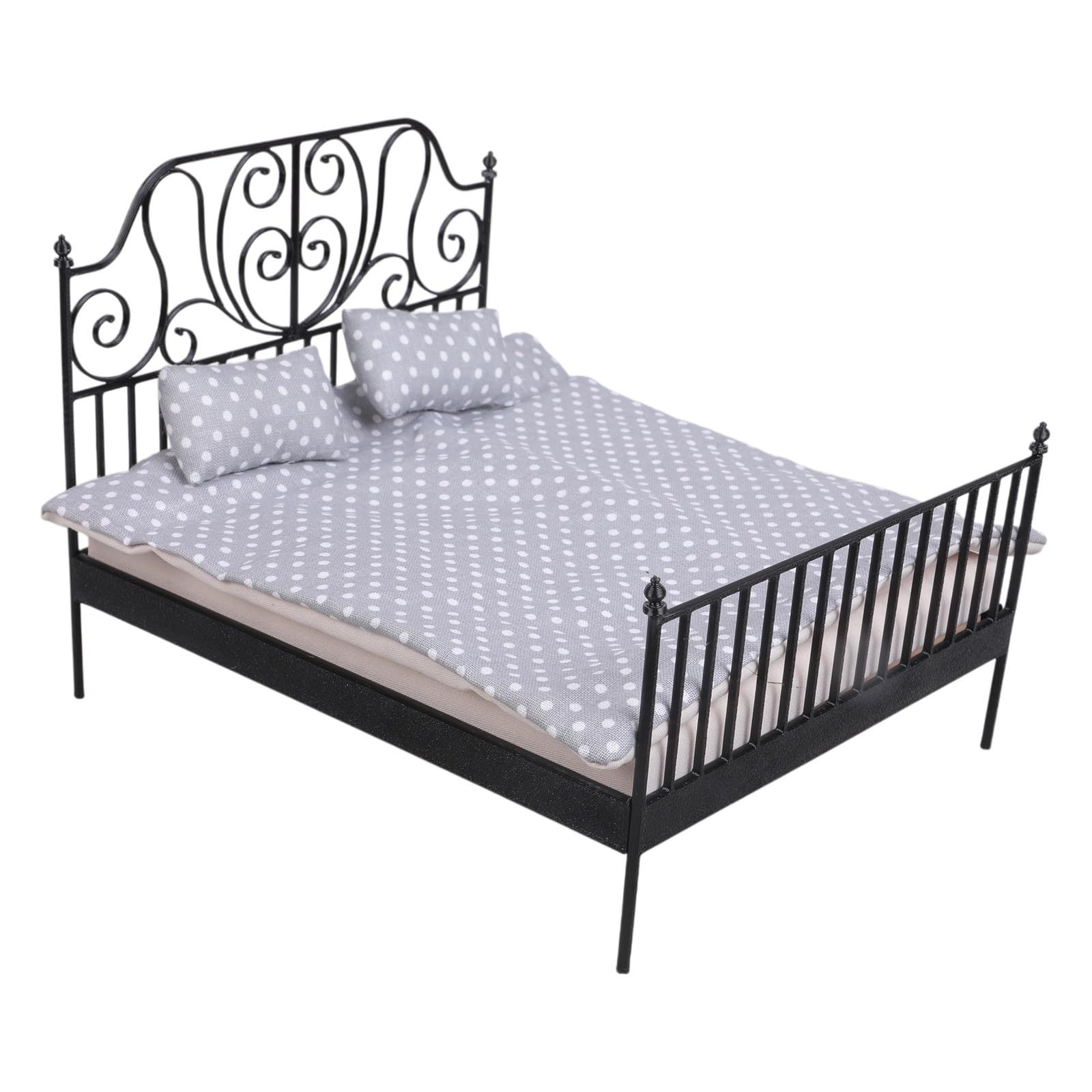 Cama doble de muñecas para decorar un dormitorio miniatura 1/12 8