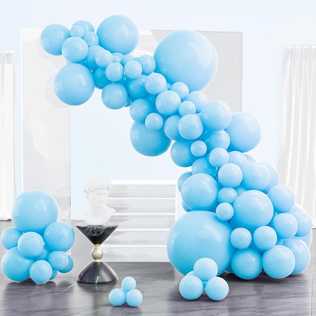 PartyWoo Pastel Blue Balloons, 102 pcs Blue Balloons Different Sizes Pack of 18 Inch 12 Inch 10 Inch 5 Inch for Balloon Garland as Birthday Decorations, Wedding Decorations, Baby Shower Decorations