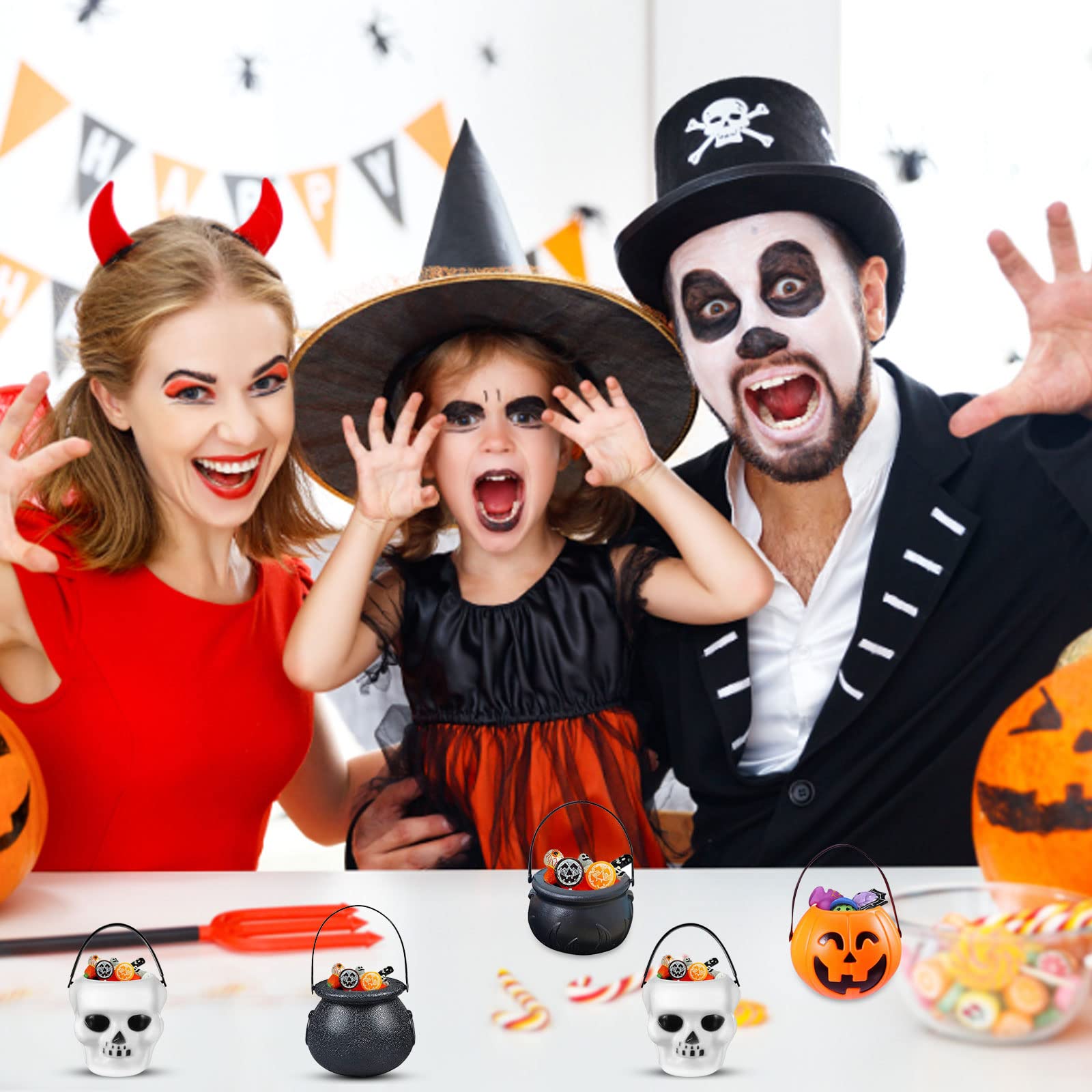 ENCOUN 12 Stück Halloween Hexenkessel - Süßigkeiten-Eimer Mit Griff, Schwarz, Für Party & Dekoration