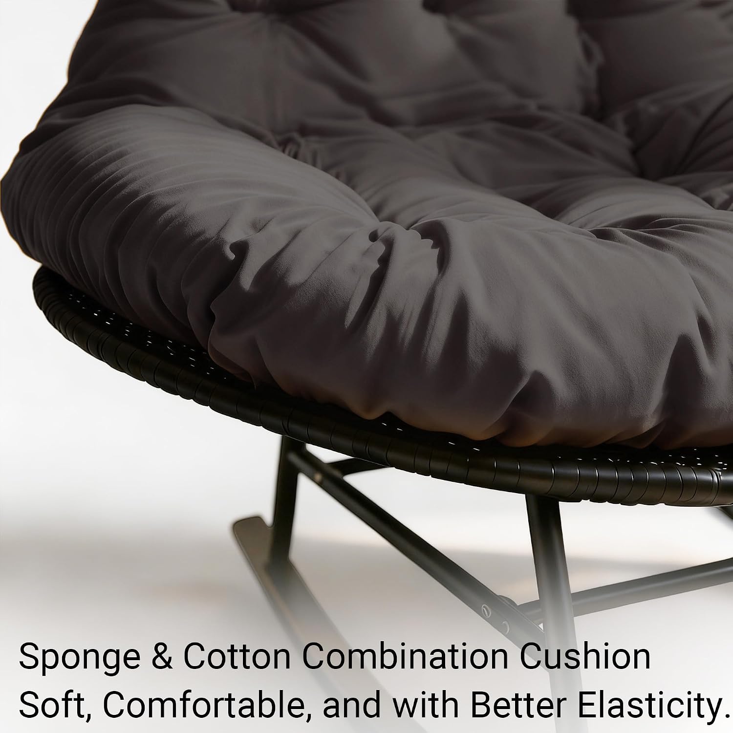 Patio Double Rocking Chair with Thick Cushion,Oversize Rattan Papasan Chair for 2, Egg Loveseat for Living Room, Patio, Garden, Backyard (Dark Gray Waterproof Fabric)