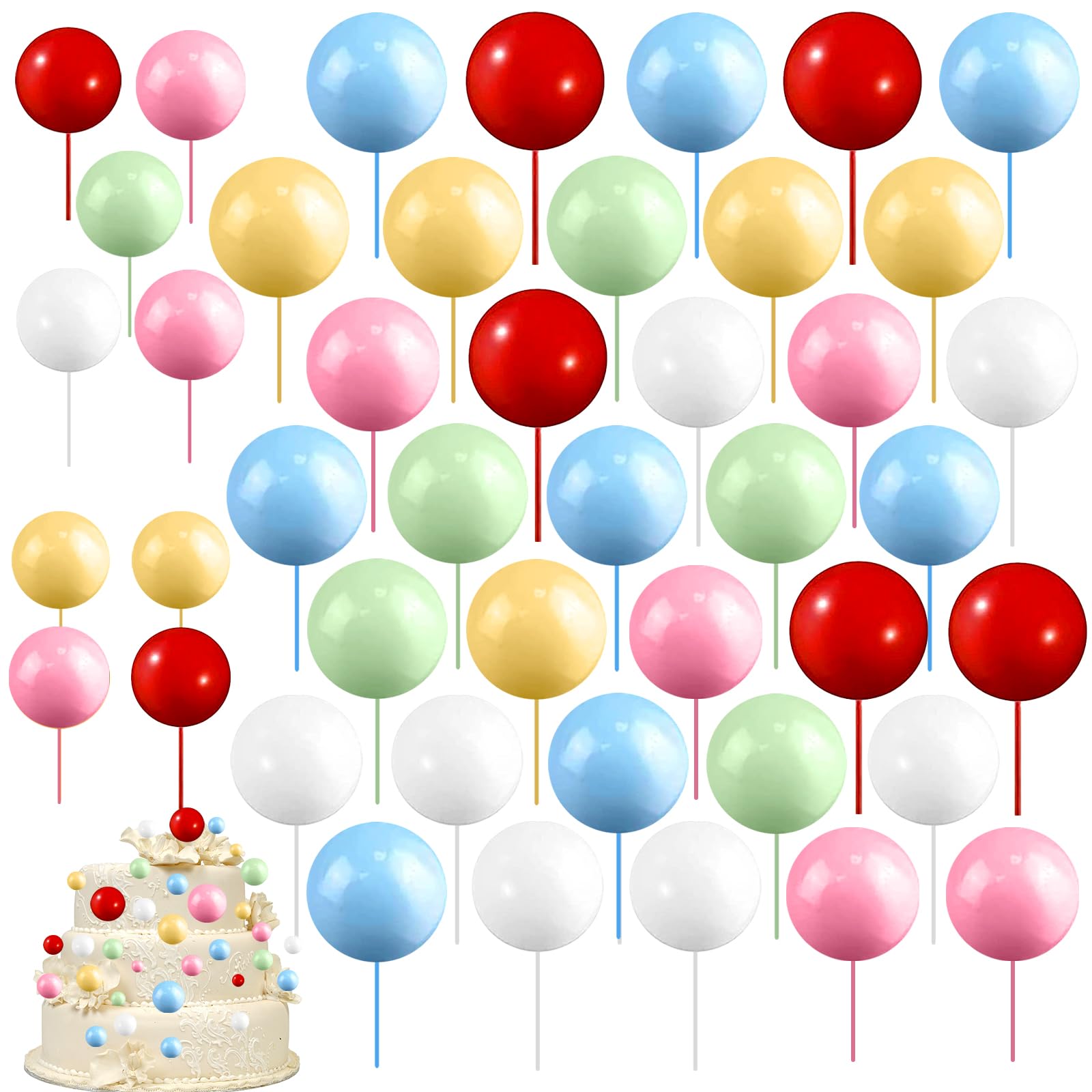 JIASHA 108 Pezzi Topper Torta Sfera in Schiuma,Mini Topper Torta Palloncino Cupcake Perle Balls Topper Foam Ball Torta Palloncino Cake Topper,per Anniversario,Matrimonio,Compleanno (Colore Misto)