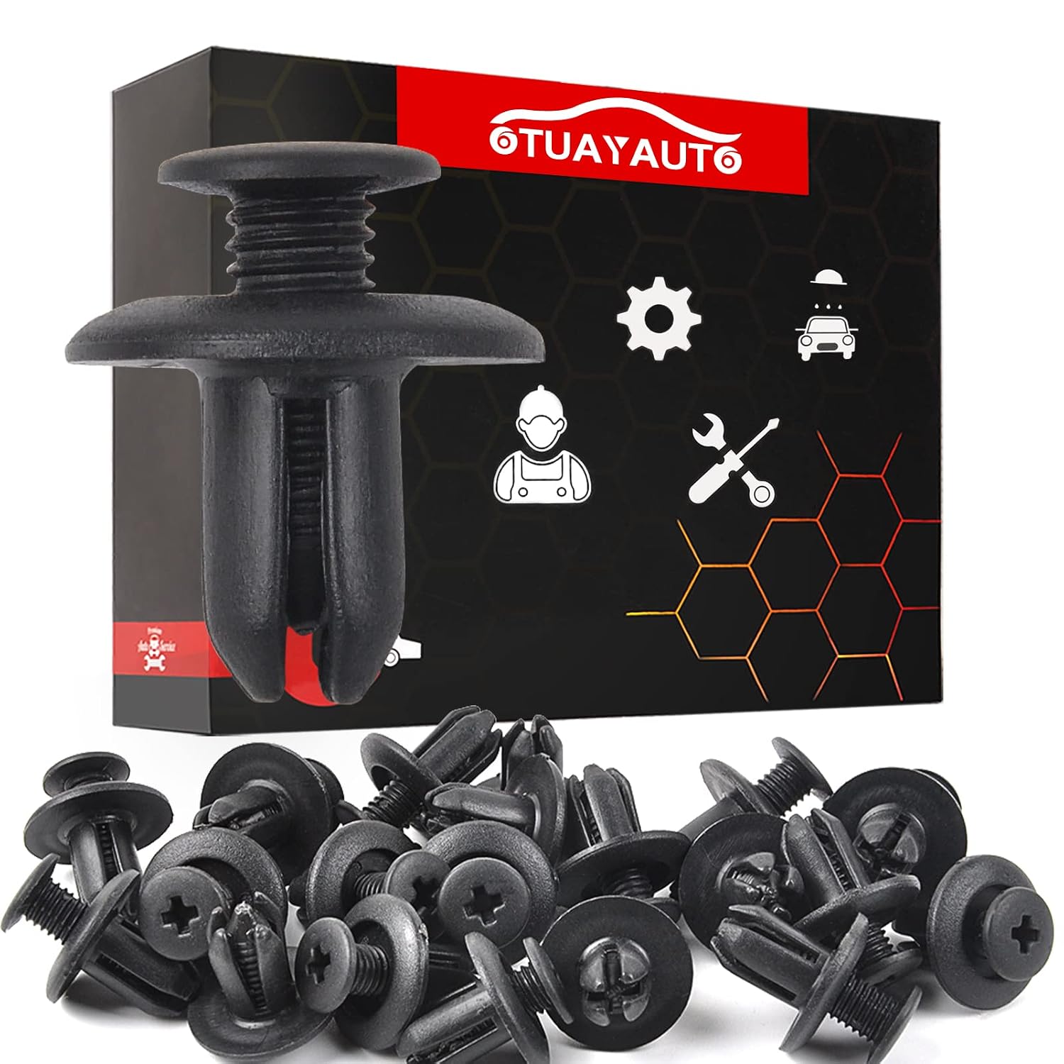 OTUAYAUTO 20pcs Fender Liner Clips - Replacement for Ford, Kia, Hyundai Elantra, Genesis, Sonata, Hyundai Santa Fe, Mazda 3, Mazda 6 Bumper Retainer Clips, OEM# B092-51-833, MB-455-56143, MB455-56-143