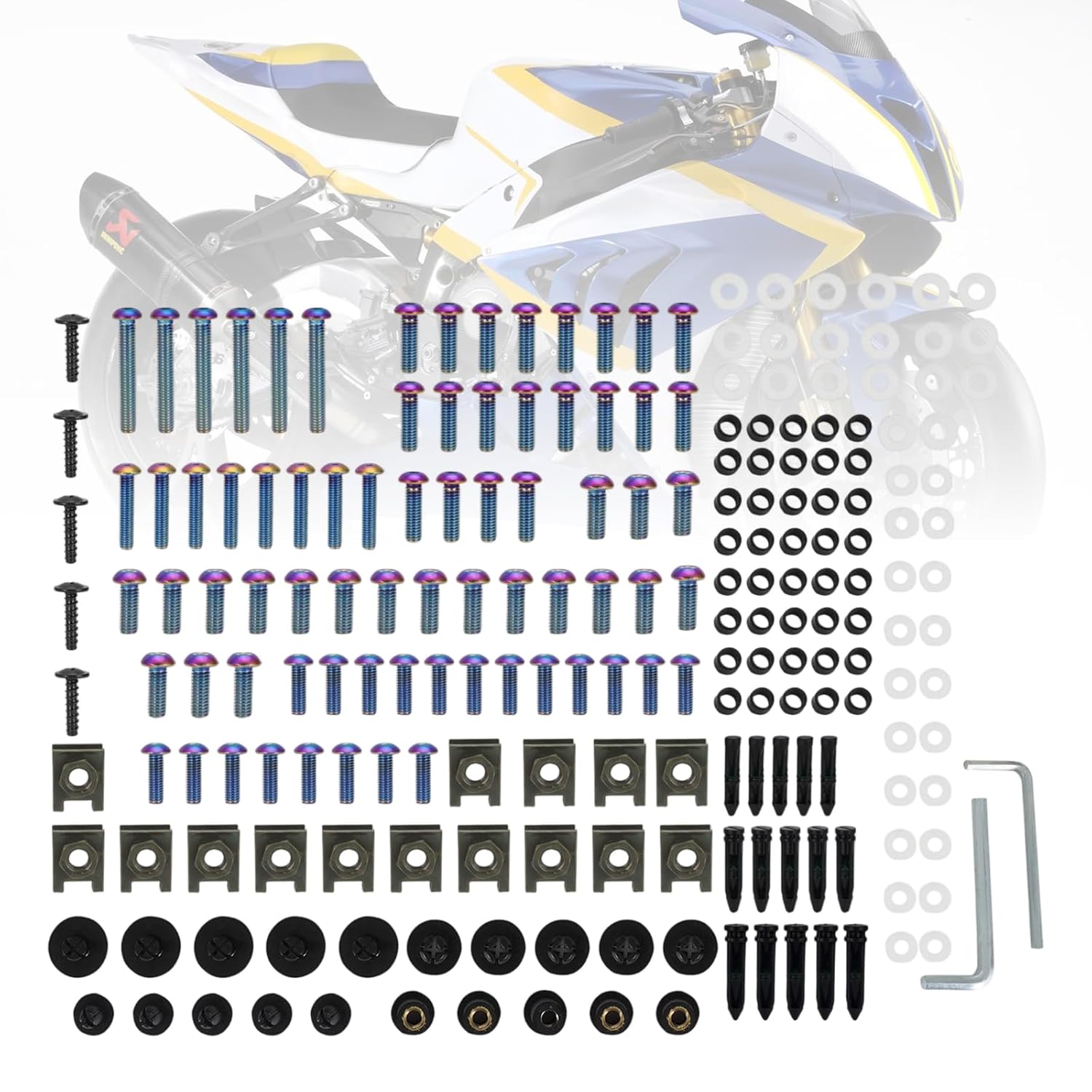 Motorcycle Fairing Bolt Kit M5 M6 Stainless Steel Windscreen Screws Fasteners Nut Clips Kit Universal for YZFR MT XSR CBR CB GSXR GSXS R6 Titanium