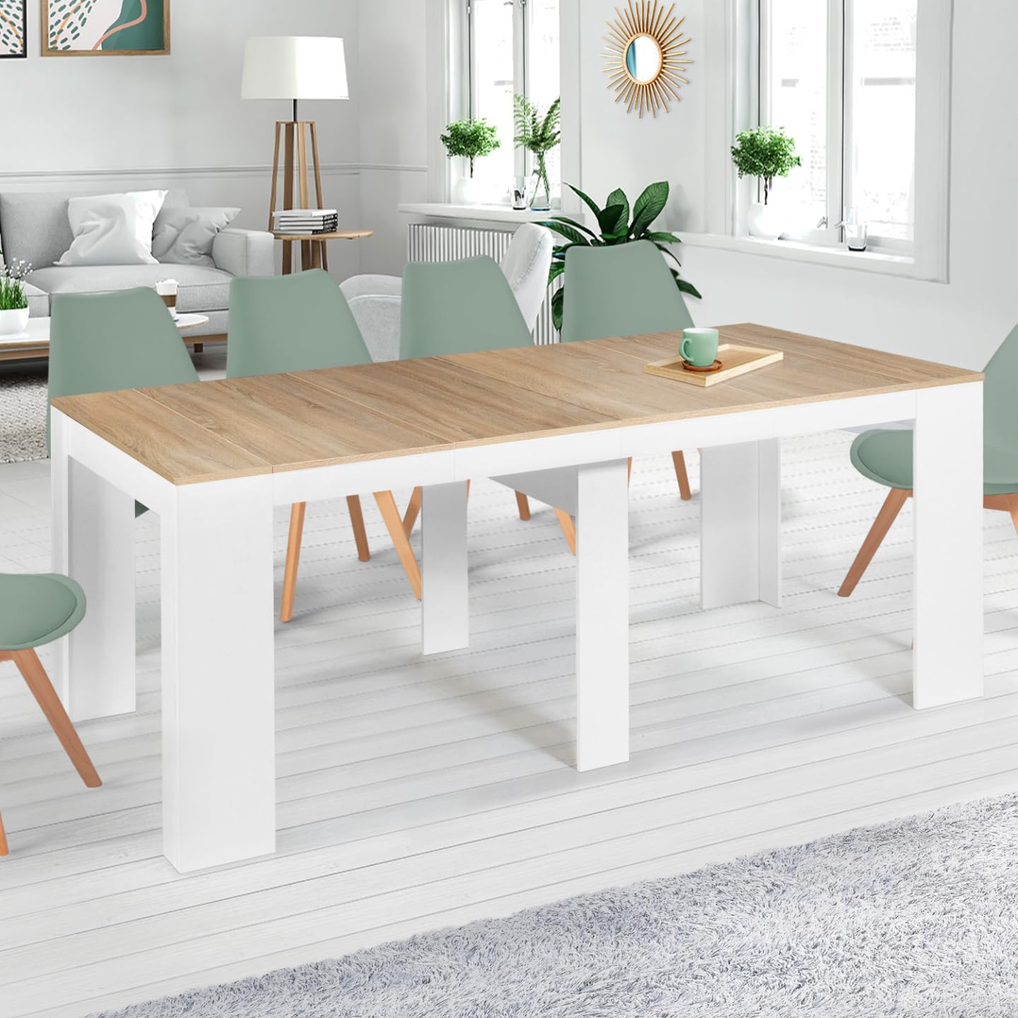 IDMarket - Table Console Extensible Orlando 10 Personnes 235 cm Bois Blanc et façon hêtre