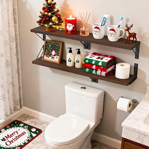 Miniatura 39 de BAYKA Estantes de pared para decoración de dormitorio, estantes flotantes para sala de estar, cocina, estantes flotantes montados de madera rústica