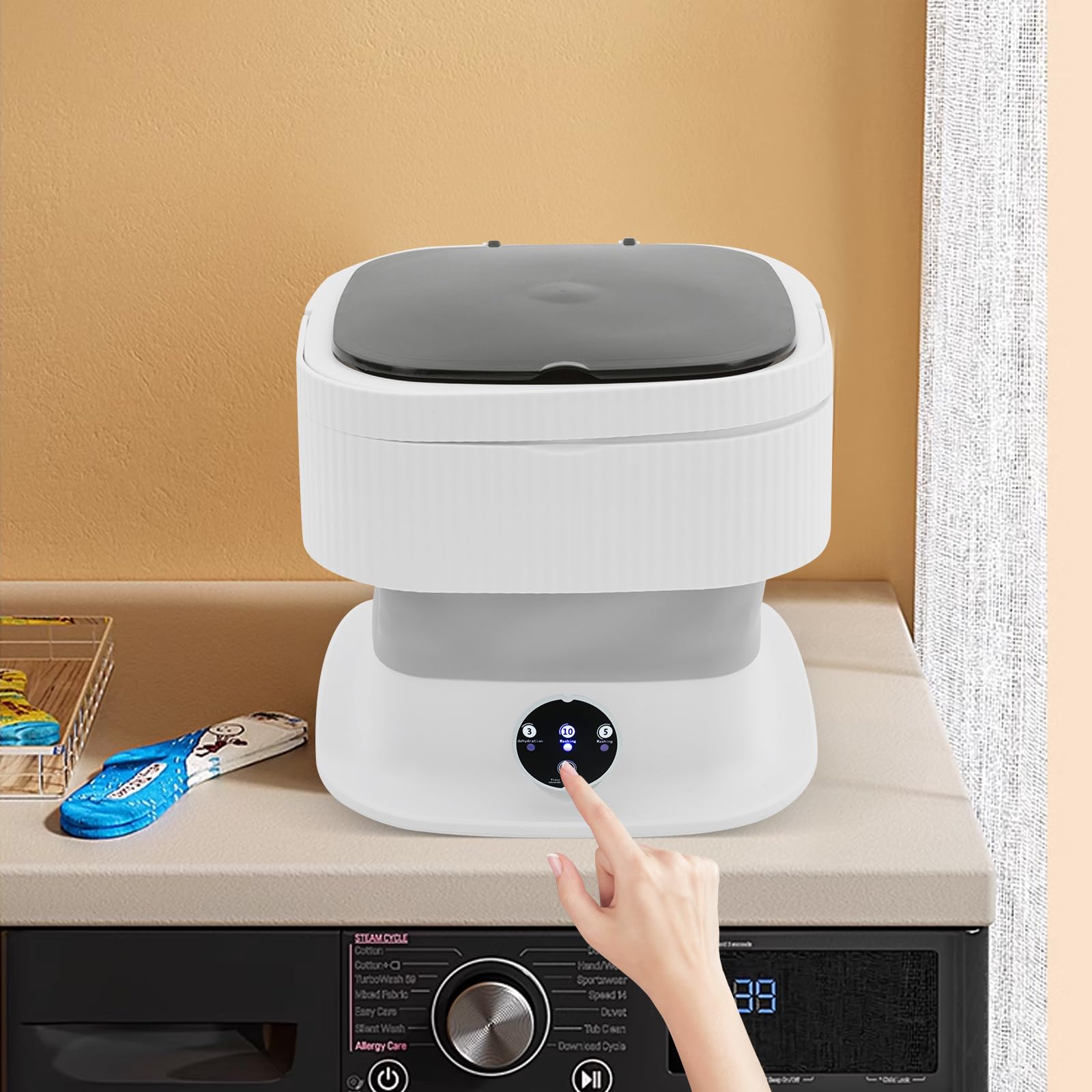 Mini lavatrice pieghevole, lavatrice portatile da 10 l, con cestello centrifuga, piccola lavatrice elettrica con 3 modalità di pulizia per campeggio, camper e dormitorio, semiautomatica