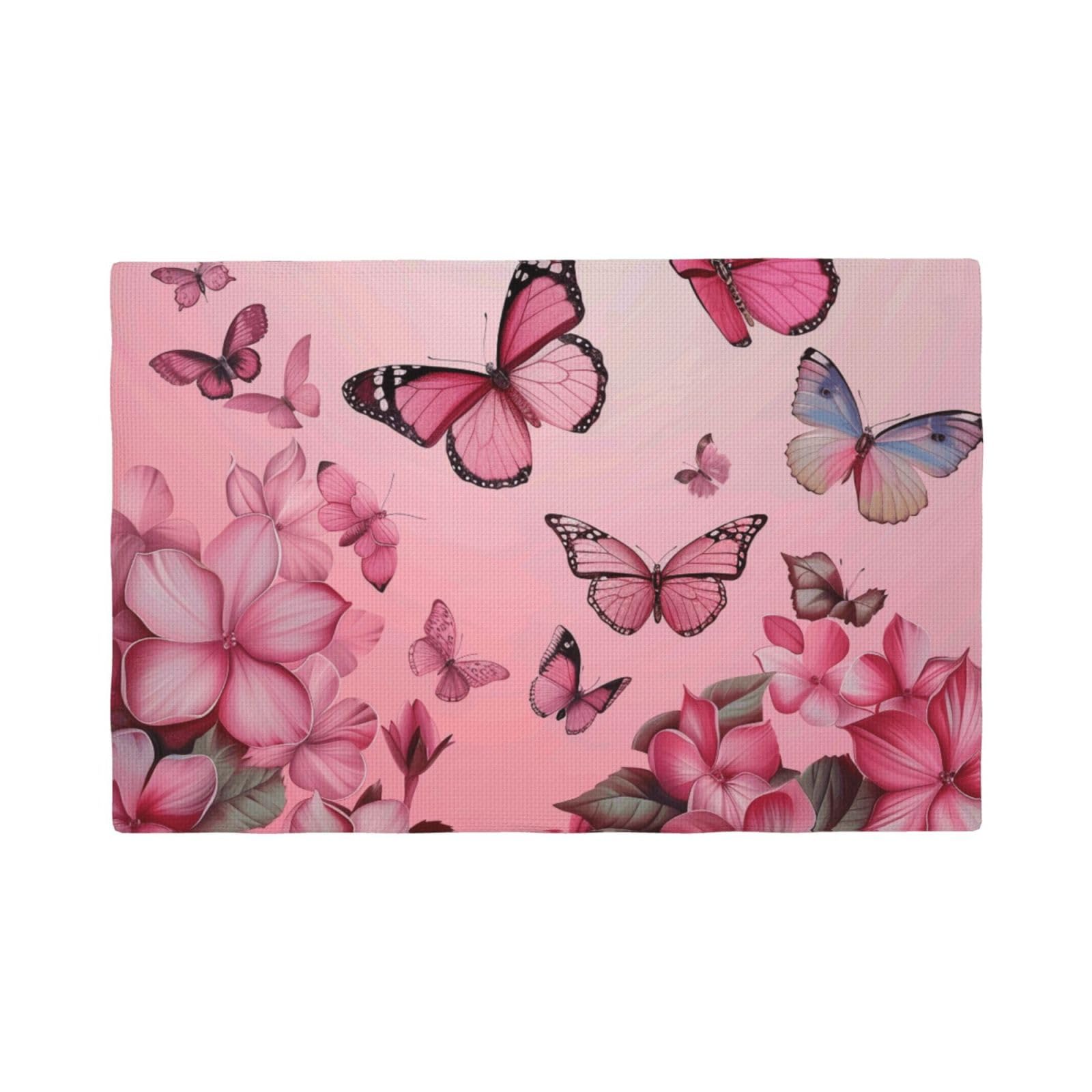 Butterflies Print Placemats Set, Heat Resistant Washable Placemat 12x18in Table Mats for Party Kitchen Dining Table Decoration Indoor Outdoor, Six Piece