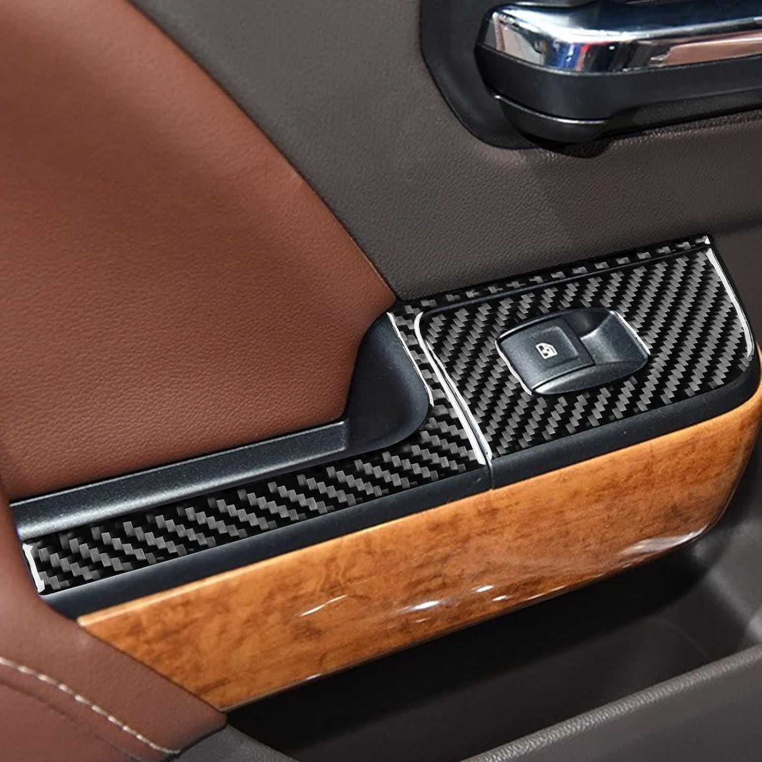 Real Carbon Fiber Fit for Chevy Silverado/GMC Sierra 1500 2014-2018 for 2500/3500HD 2015-2019 Car Window Lifting Switch Panel Trim Door Decals Sticker Auto Interior Accessories Cover Style A Black