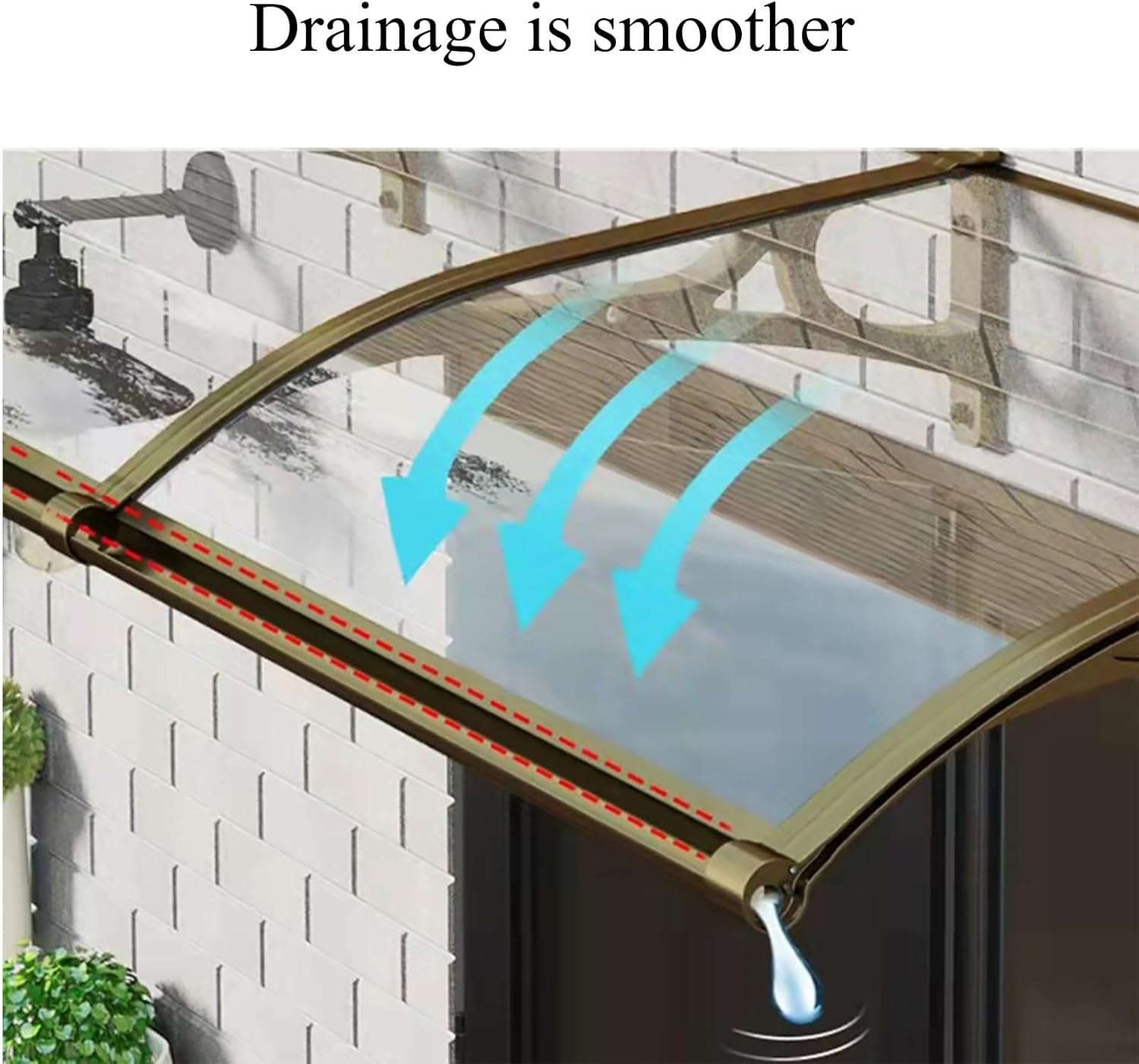 Modern Door Canopy, Brown Polycarbonate Window Awning with Champagne Bracket, UV Protection for Rain and Sun, Stylish Outdoor Shelter, Durable Weather Resistance