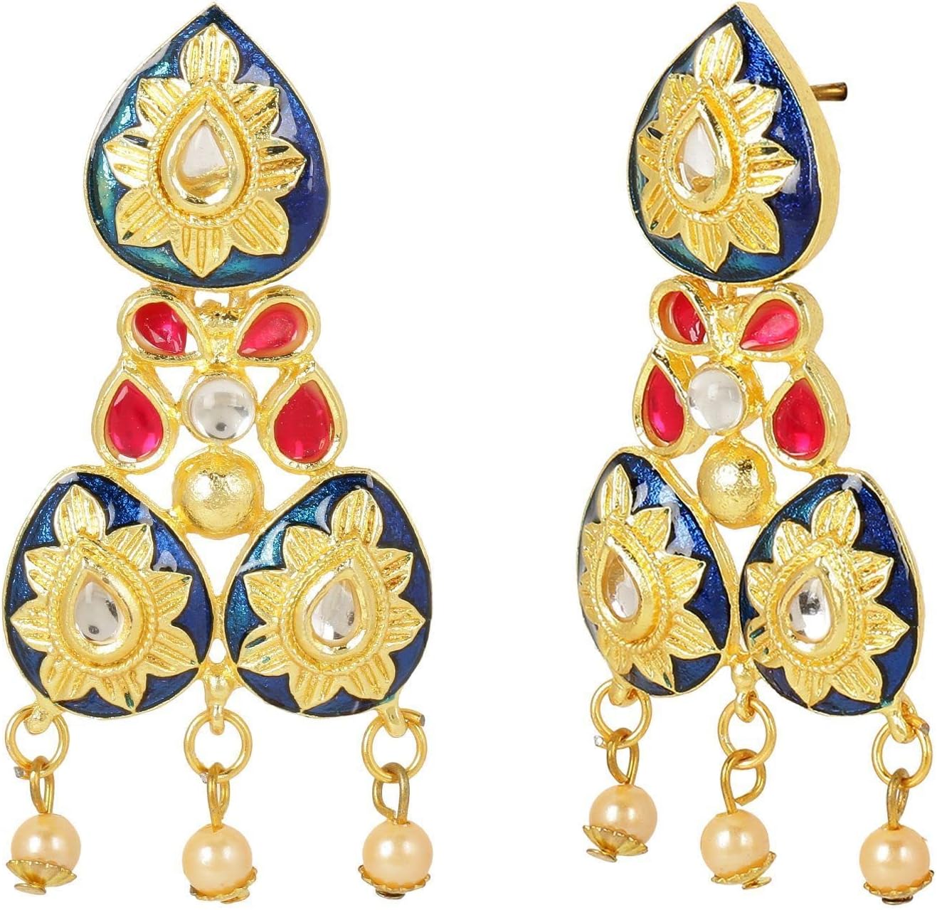 Efulgenz Meenakari Choker Set Bollywood Indian Jewelry Set Antique Choker Crystal Faux Pearl Tassel Necklace Dangle Earrings Jewelry Set for Women - Image 6