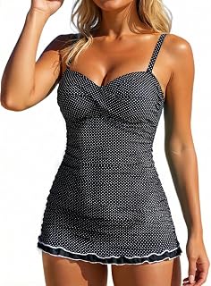 Hilor Women's One Piece Swimsuits Tummy Control Swimwear Ruffle Swimdress with Built in Swim Brief Price In India