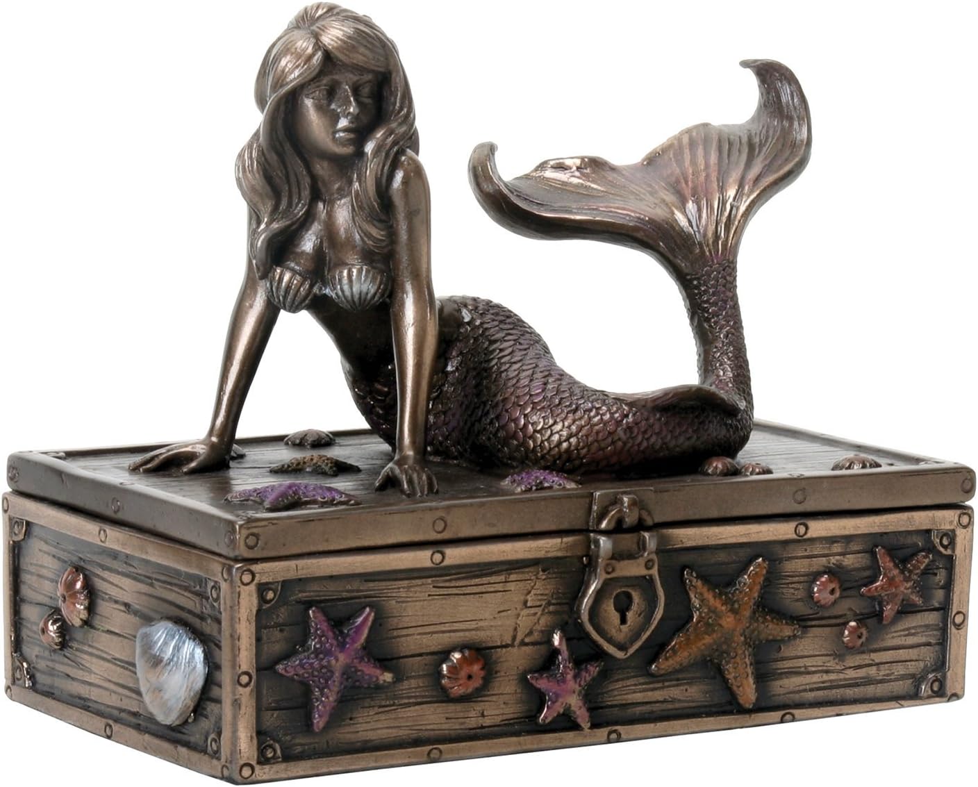 Bronze Metal Colored Mermaid on Treasure Chest Knick-Knack Box by YTC