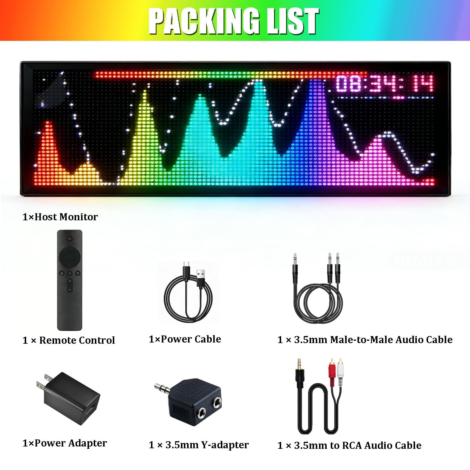 Musikspektrum-Analysator, LED-Audio-Visualizer mit 36 Anzeigemodi, Sprachsensor, Uhr und AUX/Mikrofon-Eingang für PC und Gaming