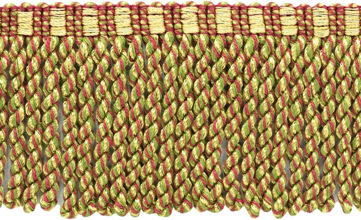 DÉCOPRO 4" (10cm) Decorative Bullion Fringe Trim with Fancy Knitted Gimp Header # BFMLT4, Fruit Medley Green #P77 (Yellow Green, Light Gold, Pink Red) 5 Yard Value Pack (15 ft/4.5m)