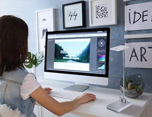 Miniatura 2 de PureOptics LED Lámpara de escritorio plegable con cabeza giratoria, huella compacta, cromo (VLED420)