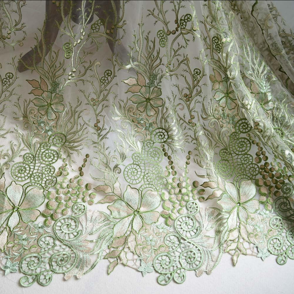 Lace Floral Fabric by the Yard African Lace Fabric for Dress Rectangular Embroidery Floral Lace Wedding Tablecloths Wedding Lace Table Runner- 1 Yard A17