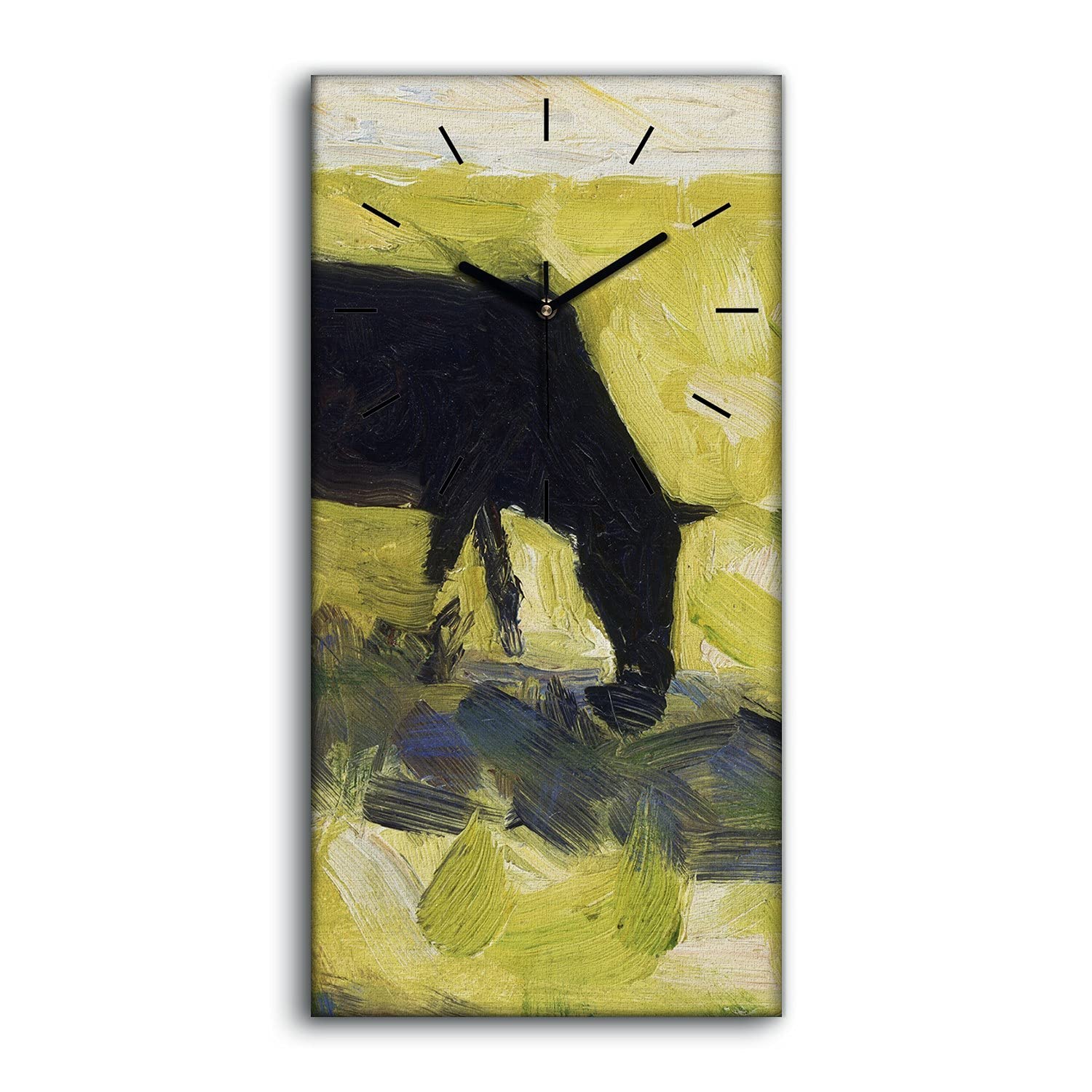 Horloge sur toile vache noire 30x60cm pour salon moderne
