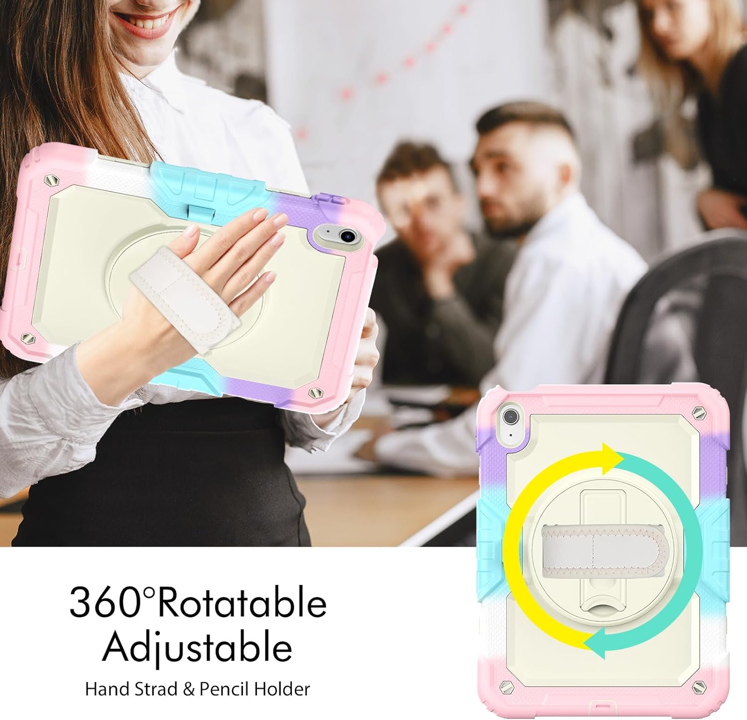 Sibeitu Case for iPad 11th A16 2025 & 10th Generation Case 10.9 Inch 2022 with Screen Protector, Heavy Duty Protective Cover with 360° Rotate Hand Shoulder Strap & Stand for iPad 11-inch/10th Gen