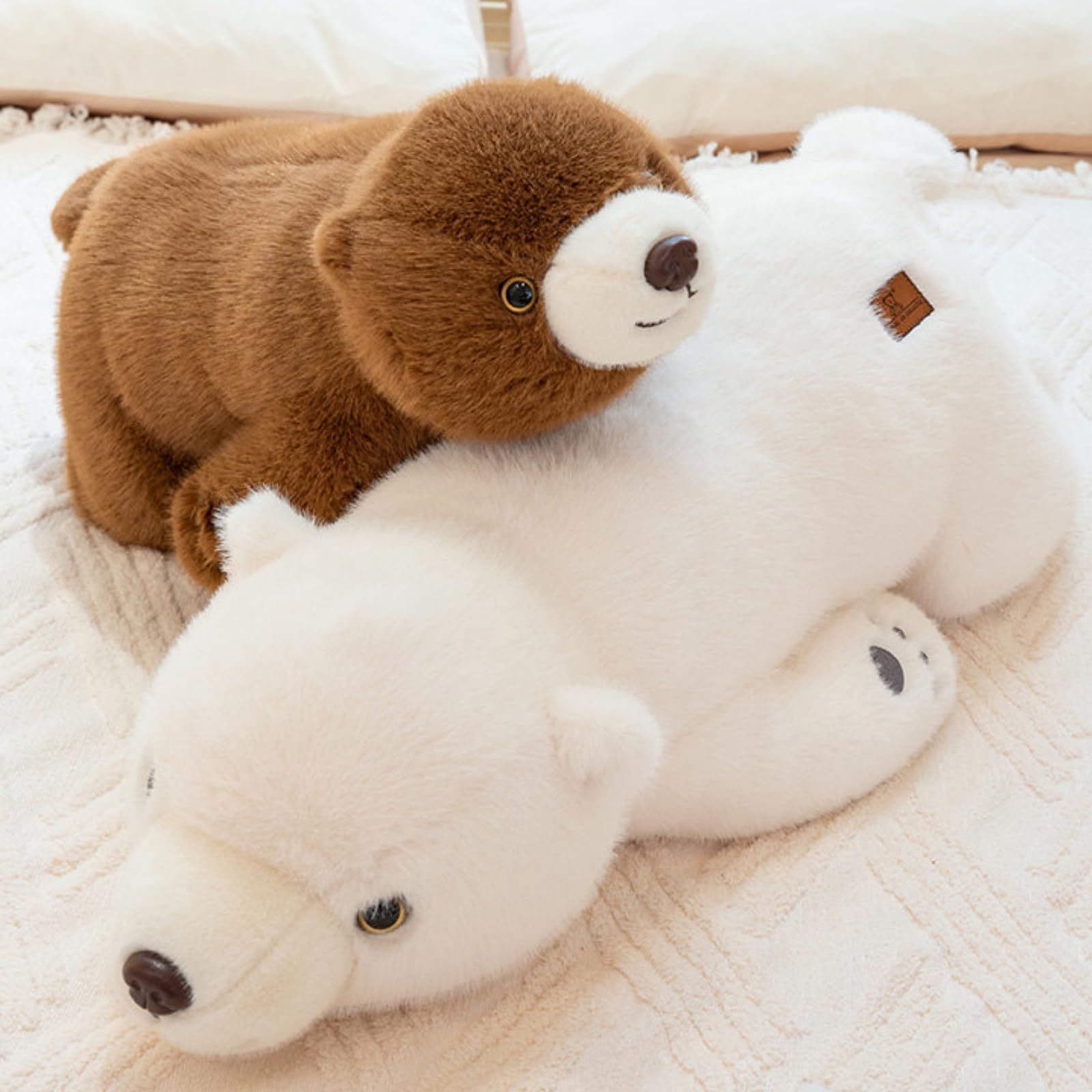 Liegender Eisbär Plüschtier, Weiß & Braun, 40/60/80cm, Weiches großes Kuscheltier Kissen für Kinder Erwachsene, Geschenk zum Geburtstag Weihnachten (80cm,bai)