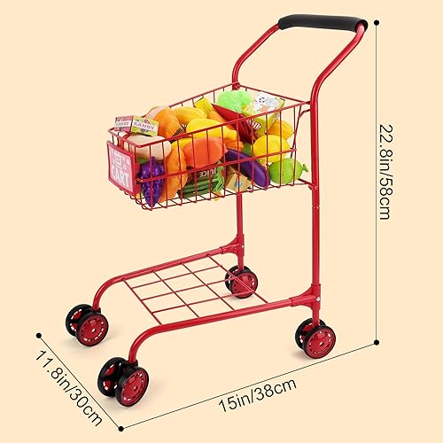 Miniatura 5 de deAO Carrito de compras para niños, carrito de compras de juguete de metal para niños pequeños, 46 piezas, alimentos, frutas, verduras, juego