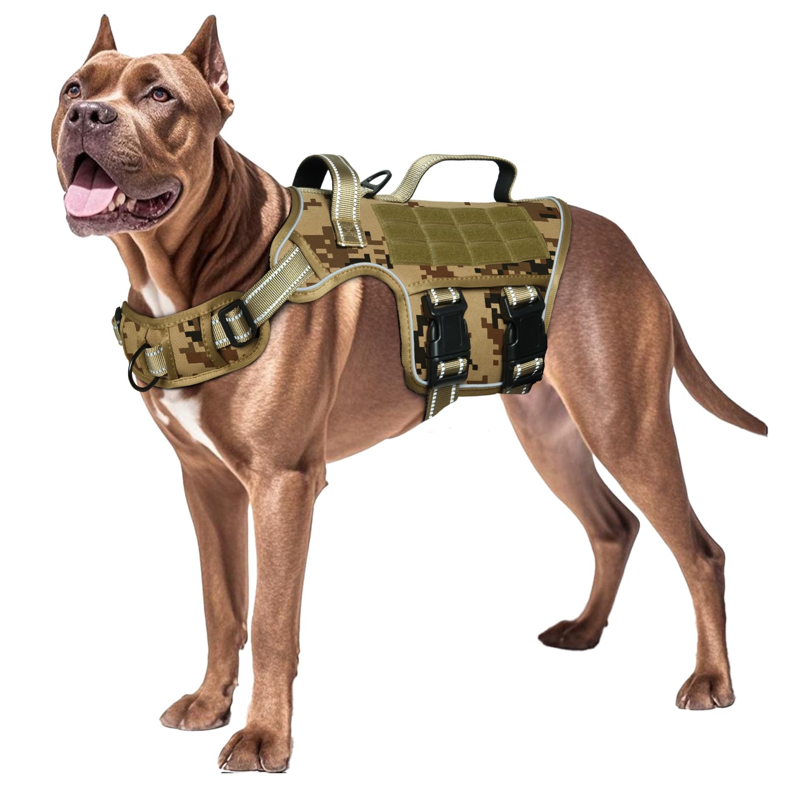 Dog Harness for Large Dogs, Tactical No Pull Harness with Molle System, Easy On and Off Service Vest, Breathable Padded, Adjustable Reflective Pet Vest for