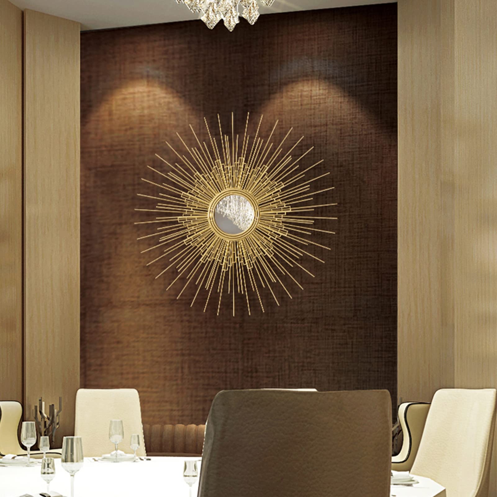 24 Zoll Dekorativer Wandbehang Spiegel in Sonnenform, Gold Runder Sunburst Wandspiegel, Metall Wand Dekor Dekorative Spiegel für Schlafzimmer Wohnzimmer