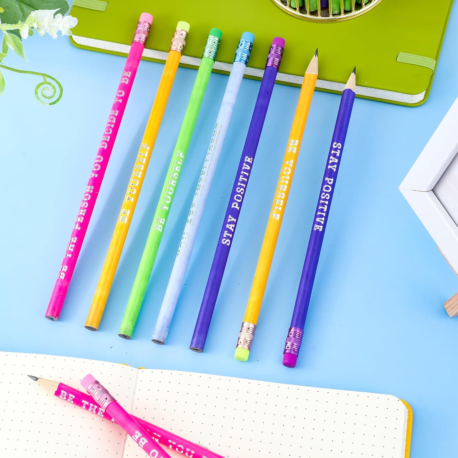 Epakh 100 Pcs Inspirational Pencils Color Changing Pencils Bulk with Eraser HB Wooden Pens Gift for Kids Back to School Gift for Classroom, Student Reward(Bright Colors,Classic Style)