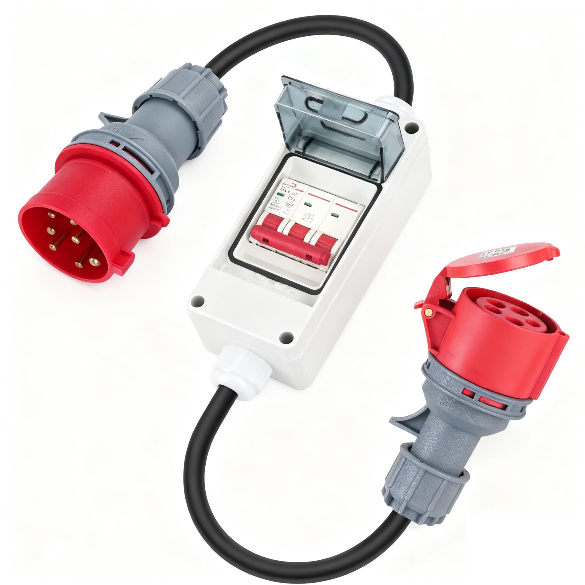 CEE Adapter 32A auf 16A, IP44 CEE Stromadapter Stecker mit Schutzschalter, 32A 400V Stecker auf 16A 400V Kupplung Starkstrom, CEE Verlängerungskabel Starkstrom Adapter und Steckdose (32A auf 16A)