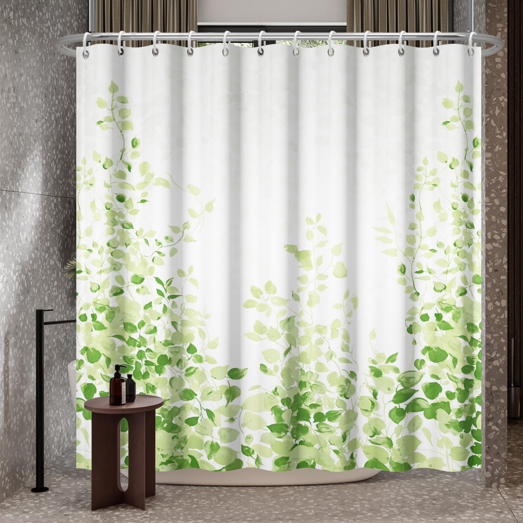 Rideau De Douche Bovlleetd Vert Sauge - Motif Eucalyptus Aquarelle 92x183cm, 100% Polyester Imperméable