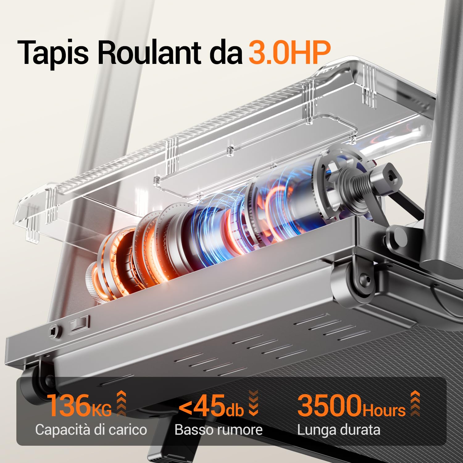 CURSOR Tapis Roulant Salvaspazio con Inclinazione 15%, Tapis Roulant Elettrico 12KM/H, Tapirulan Pieghevole da Casa con Motore da 3.0 HP e Display LED, Carico Massimo 136KG