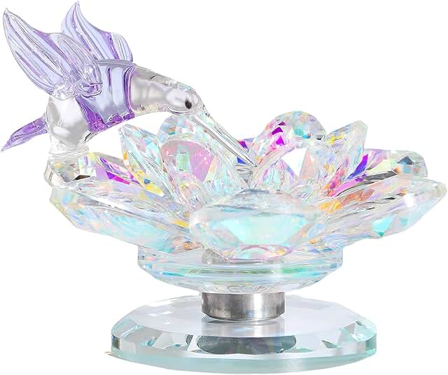Ornalrist Crystal Flower with Purple Hummingbird Figurine Collectible Gi...