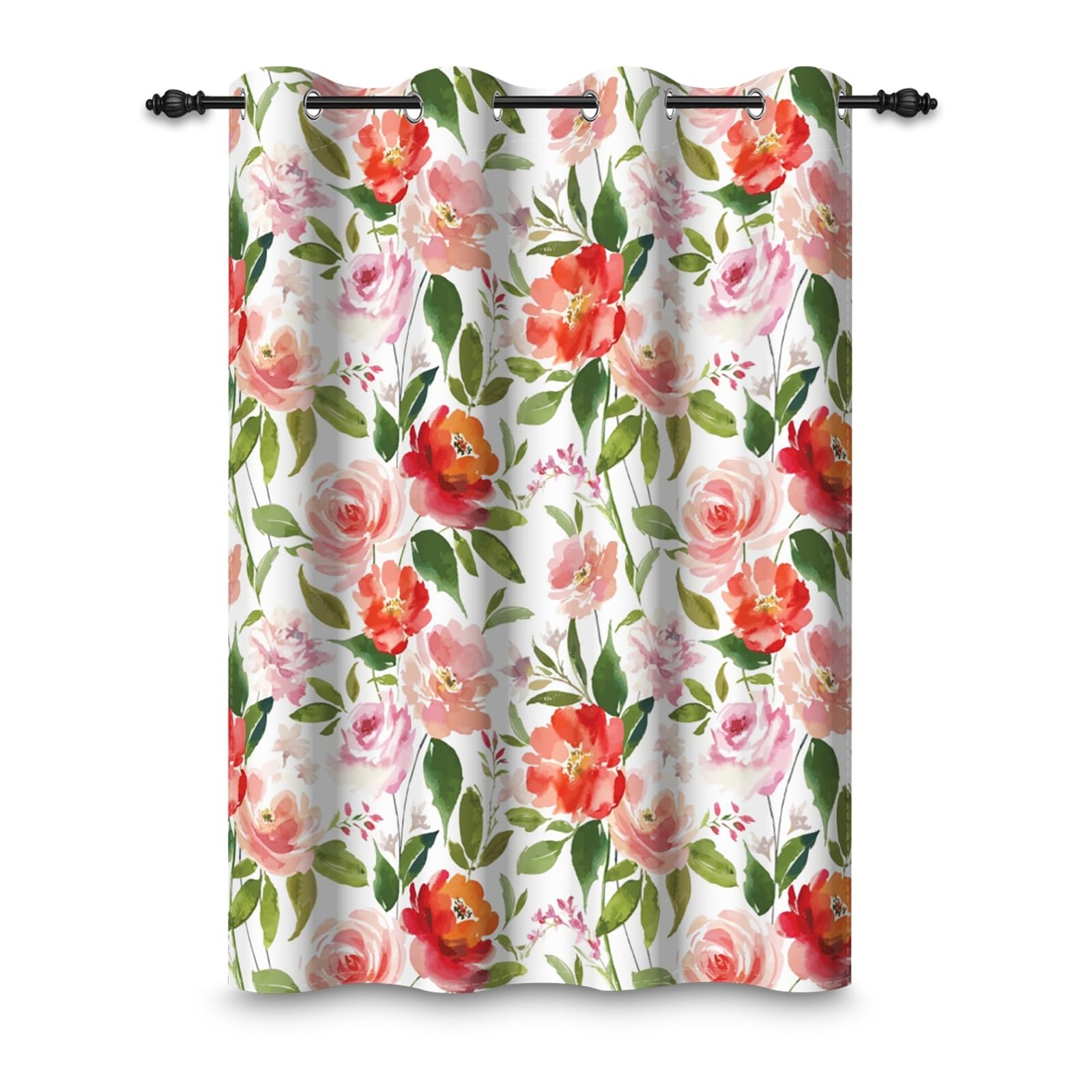 ggaimwf 42"x 63" Flower Eyelet Curtain Watercolor Blossom Floral Aesthetic Farmhouse Country Style Insulated Thermal Grommet Blackout Window Drapes for Girl Bedroom Living Room,1 Single Panel