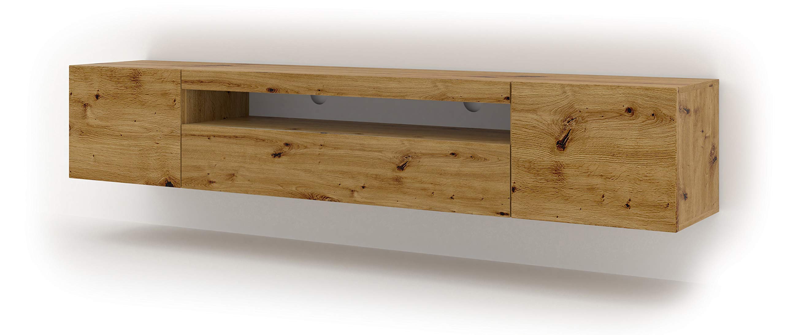 Aura Armario bajo de TV de 200 cm, colgante o de pie, armario universal para TV, aparador armario colgante para equipo de audio HiFi (roble Artisan sin led)