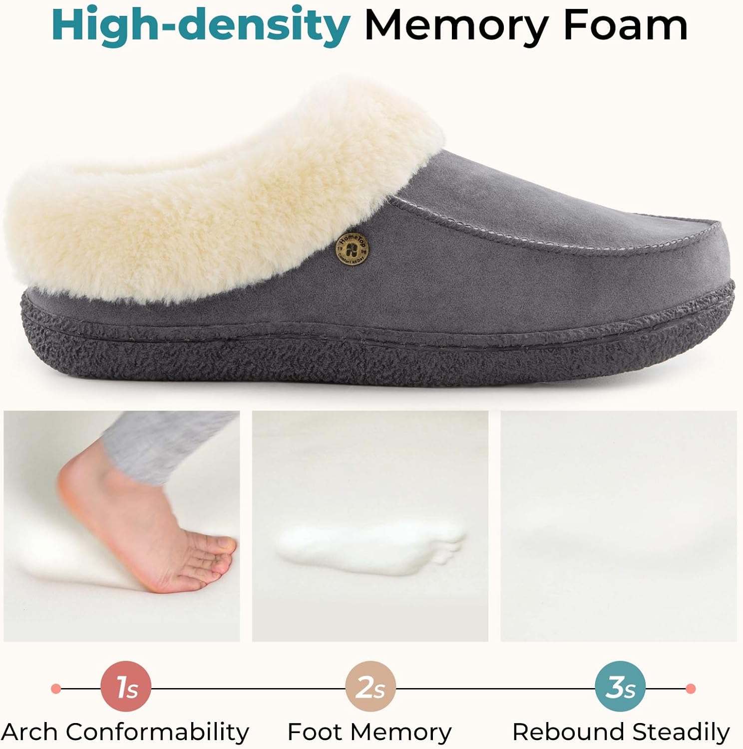 HomeTop Women's Comfy Moccasin Style Memory Foam Slip on Slippers Soft Microsuede Clog House Shoes with Luxury Fuzzy Fur Collar - Image 4