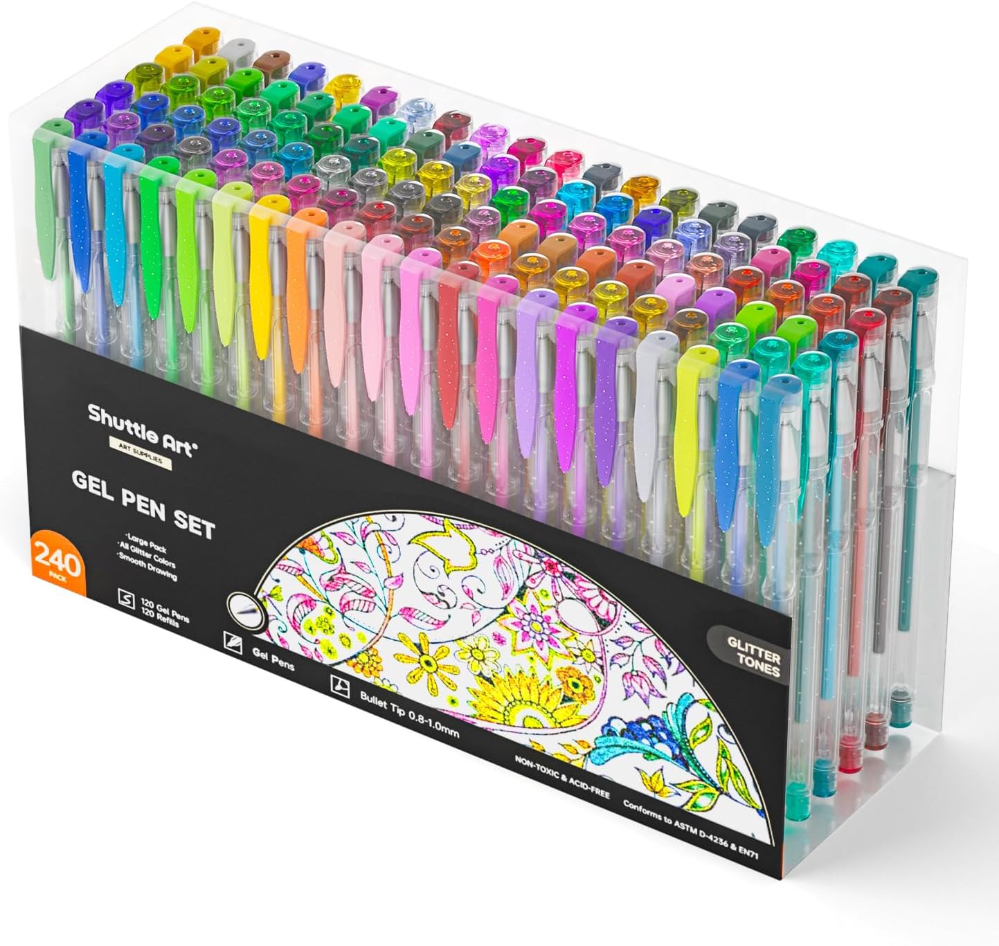 240 Pack Glitter Gel Pens, 120 Colors Glitter Gel Pen Set with 120 Refills for Adult Coloring Books Craft Doodling