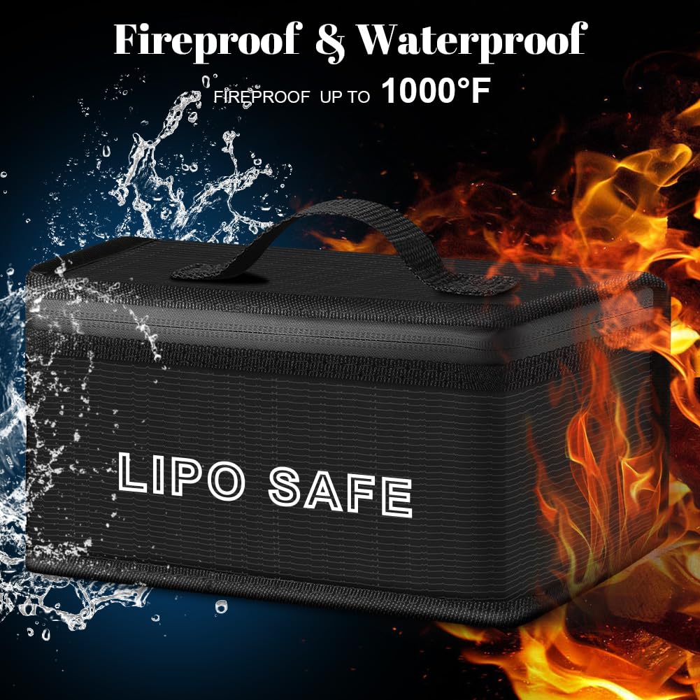 Vicloon Borsa di Sicurezza Della Batteria Lipo, 2 Pezzi Lipo Bag Borsa di Sicurezza con Doppia Cerniera, Prova di Fuoco ed Esplosione, per la Conservazione e la Ricarica Della Batteria al Litio, Nero