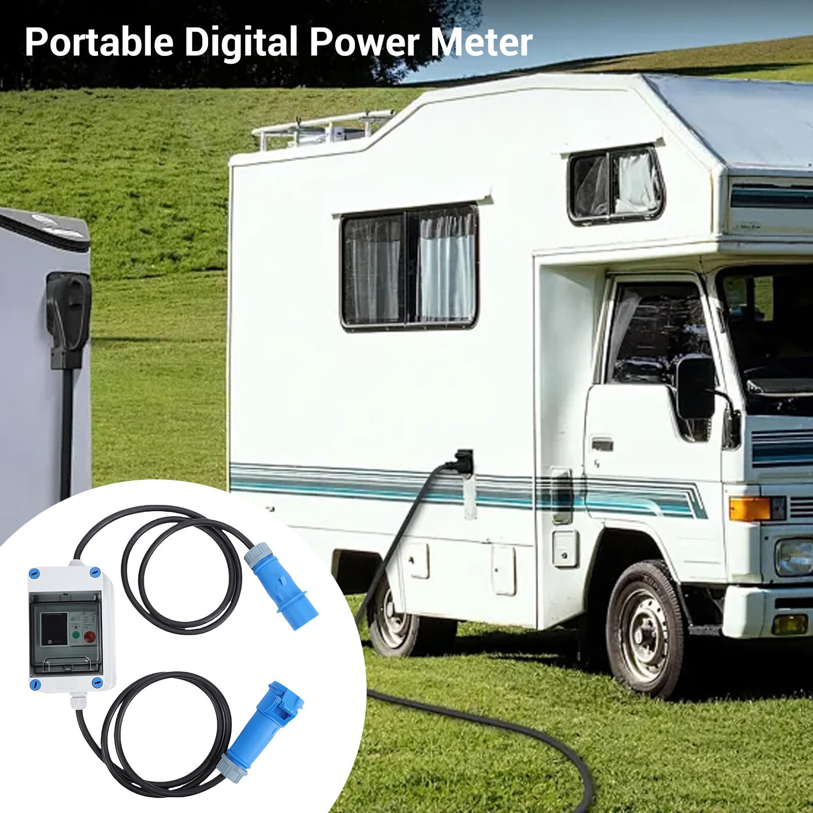 Garosa Medidor de Electricidad Digital, Medidor KWH Portátil con Memoria de Apagado Pantalla LCD Control de Aplicación, para RV Uso Doméstico Al Aire Libre Vehículo Eléctrico