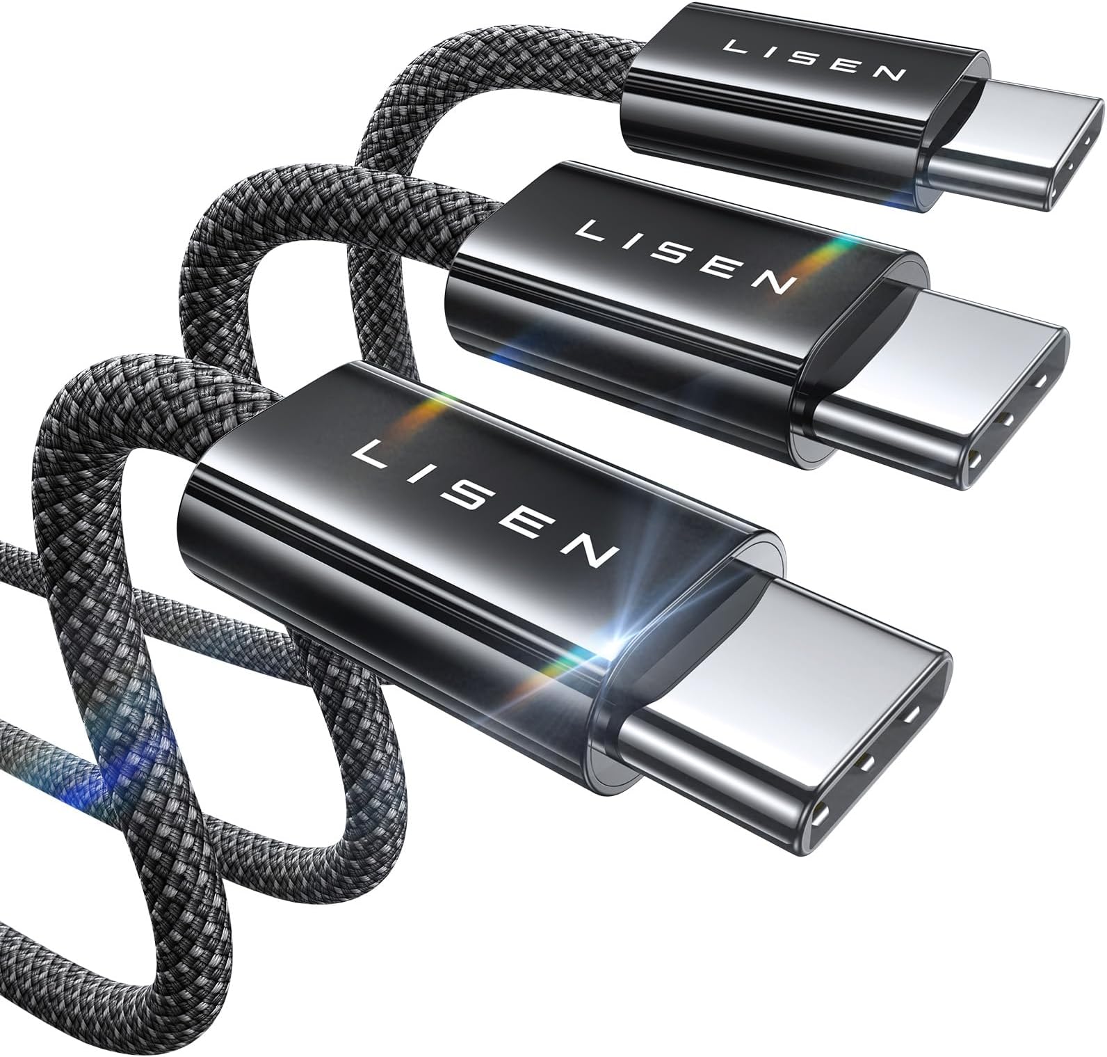 LISEN 3-Pack USB C Charger Cable 2M+2M+2M, 60W USB C to USB C, iPhone 17 Charger for iPhone 15 Pro Max, iPad Air/Pro 2024, iPad Mini, MacBook, Samsung S25 S24, Google, Pixel