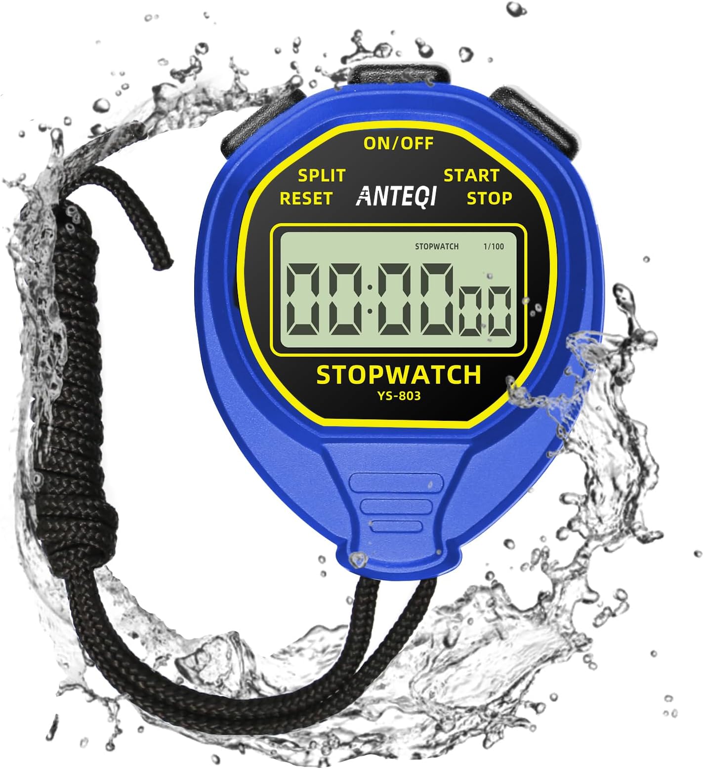 ANTEQI Waterproof Stopwatch Timer, Large Display Simple Silent Stop Watch with ON/Off Function No Clock No Calendar No Alarm Basic Operation for Sports Coaches Swimming Running Training, Blue
