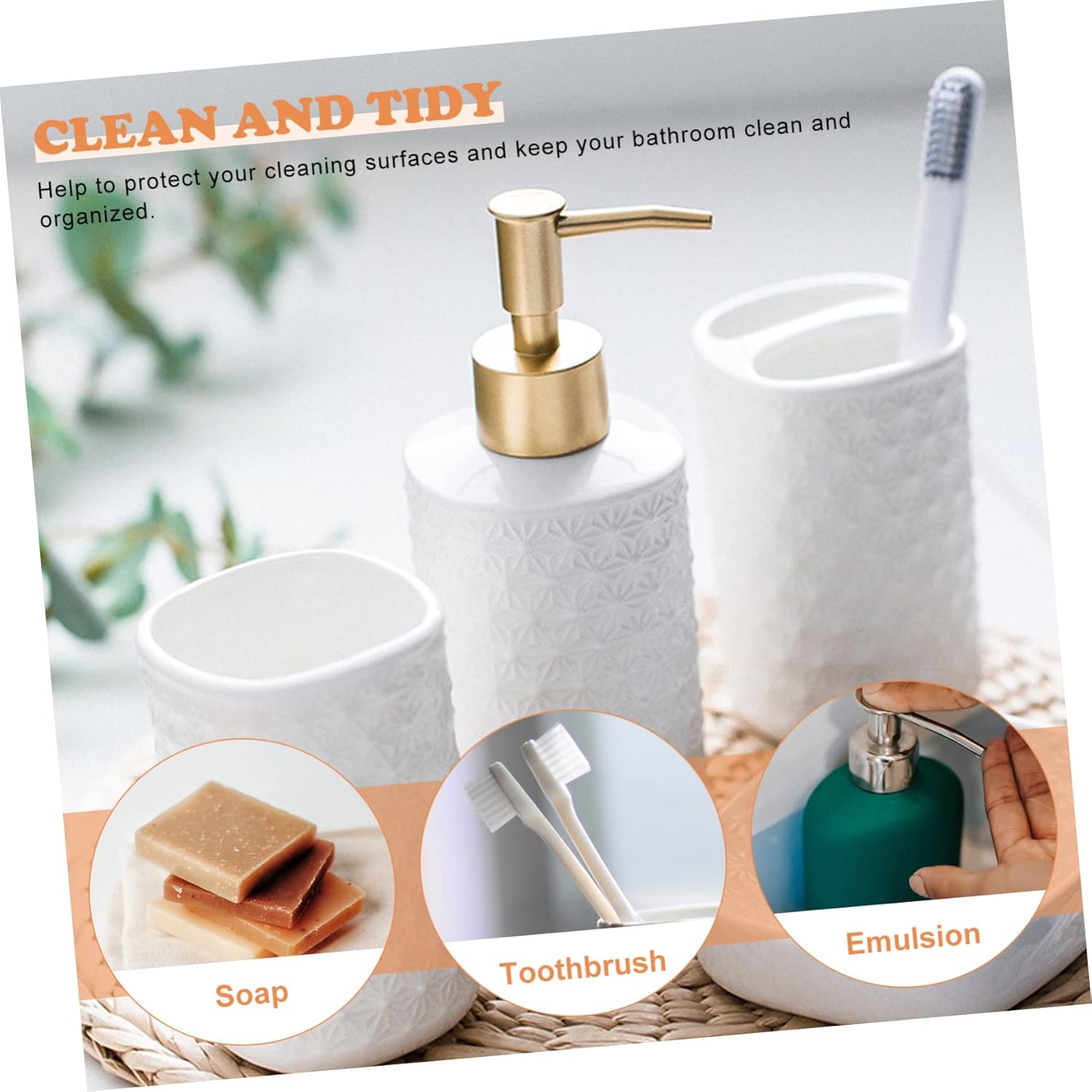 5-Piece Ceramic Bathroom Accessory Set Personal Washing Cup Toothbrush Storage Cup White Sanitary Toiletry Holder for Bathroom Organization